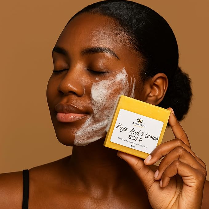 Ammoya Naturals Revitalizing Lemon Soap – Kojic & Turmeric Goat Milk Soap Bar with Essential Oils – Gentle Cleanser for Radiant, Glowing Skin, 4 oz