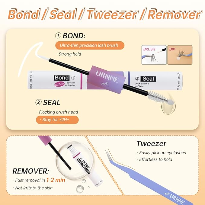 Wispy Lash Clusters, Lash Clusters Kit, Lash Extension Kit, C Curl Left & Right 180pcs 7-15 mm Individual Cluster Eyelash Extension with Bond and Seal, Tweezers, Remover