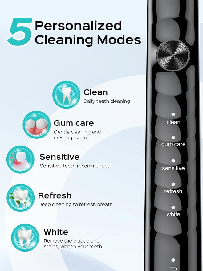 COSLUS C40 Sonic Electric Toothbrush for Adults: 47000 VPM for Deep Cleaning & Whitening with Travel Case - 5 Modes for Sensitive Teeth & Braces, Wireless Charging, 6 Brush Heads, Black & Green (2PCS)