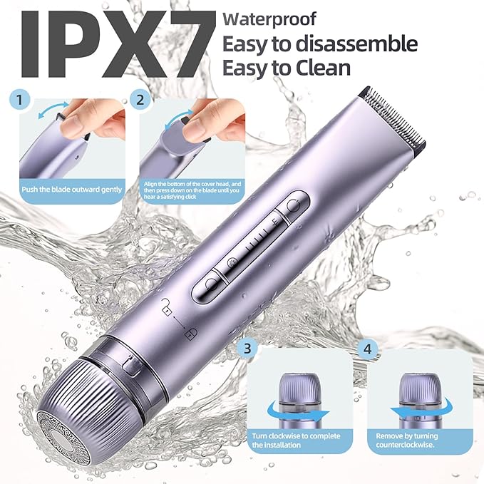 Bikini Trimmer for Women, 2 in 1 Electric Razors for Women, Bikini Shaver with Dual Heads, Body and Facial Hair Removal, IPX7 Waterproof Wet & Dry Use, for Face Chin Pubic Underarm Legs-Purple