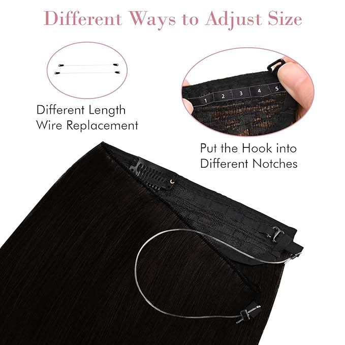 REECHO Invisible Wire Hair Extensions with Transparent Headband Adjustable Size Removable Secure Clips in Straight Secret Hairpiece for Women (20 Inch (Pack of 1), Ginger Brown)