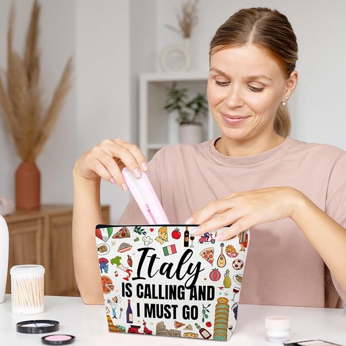 Ythuil Italy Travel Gift Makeup Bag, Italy Lover Cosmetic Bag, City Themed Gifts For Traveller Women Friends Sister, Birthday Christmas Italian Bachelorette Party Favors