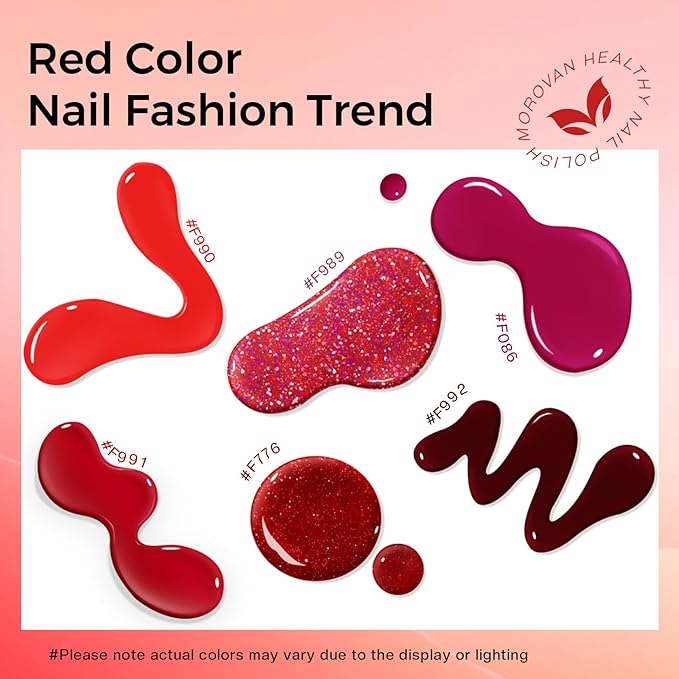 Morovan Red Nail Polish Set: Glitter Bright Burgundy Cherry Red Fingernail Polish Kit Shimmer Sparkle Air Quick Dry Nail Polish Pack for Manicure Holiday Party Valentine's Day Gift for Women Girls