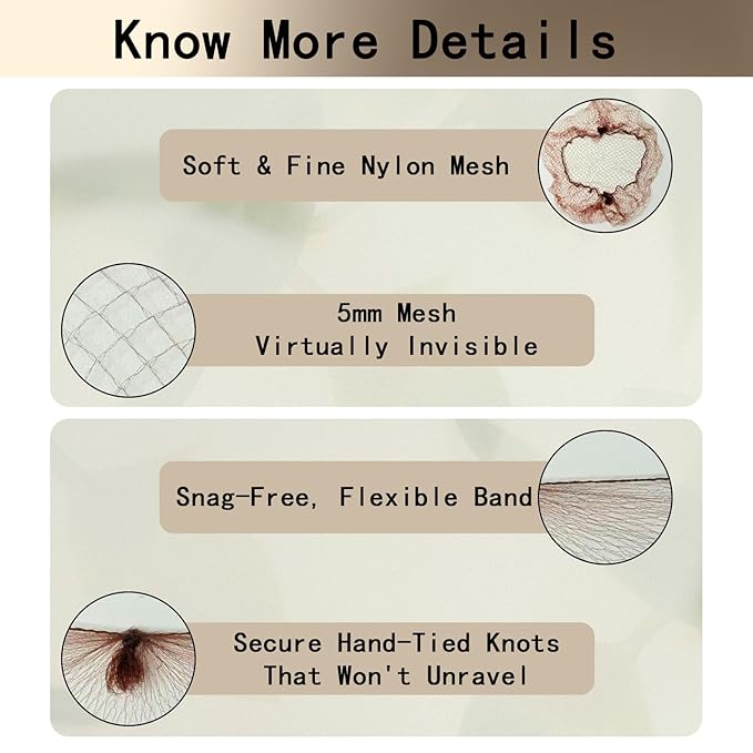 Invisible Hair Nets 50cm with 20Pcs,50Pcs U Shaped Bobby Pins,20Pcs Hair Ties and a Comb Styling Accessories Set,50cm for Ballet Bun,Wig,Food Service,Cabin Attendant, for Women and Girls(Brown)