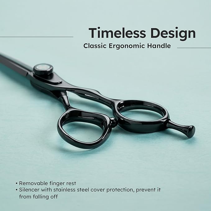 6" Professional Hair Scissors – Barber Shears Made with Titanium-Black VG-10 Steel, 3× Wear & Rust Resistance, Ergonomic Offset Handle and Convex Blade, Anti-Glare Matte Finish | K9 Shears