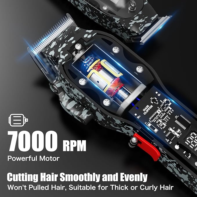 Professional Hair Clippers for Men, Cordless Barber kit for Hair Cutting & Grooming, Hair Clippers and Trimmer Set for Barber Haircut with LED Display, 8 Fade Taper Combs(Black Set)