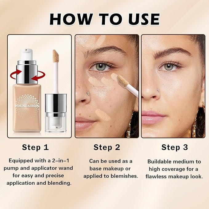 Liquid Concealer, Creamy Texture Full Coverage Matte Finish Concealer for Under Eye, Dark Circles, Fine Lines, Redness & Blemishes, Long-lasting Wear - 01 Light