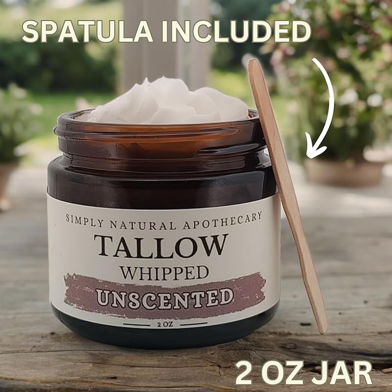 Beef Tallow for Skin Care, Face, Hands - Natural Moisturizer - Whipped - Organic Grass-Fed Beef Fat - Vitamins A, D, E, K - Dry Skin, Baby Diaper Cream - Hydrating - Handmade - Unscented - 2 oz Jar