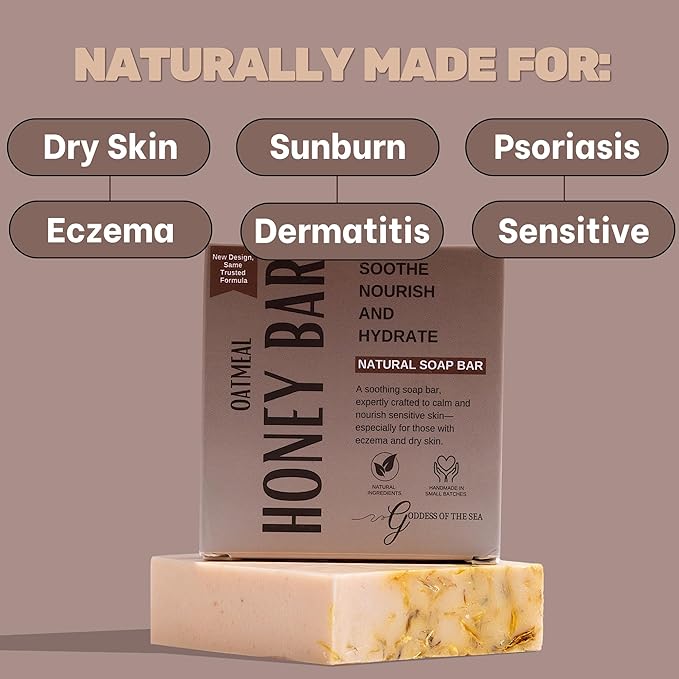 Oatmeal & Honey Bar – Natural Soap for Eczema, Dry & Sensitive Skin | Moisturizing & Soothing Relief | Handmade with Organic Oats, Honey & Shea Butter | Gentle & Vegan (1)