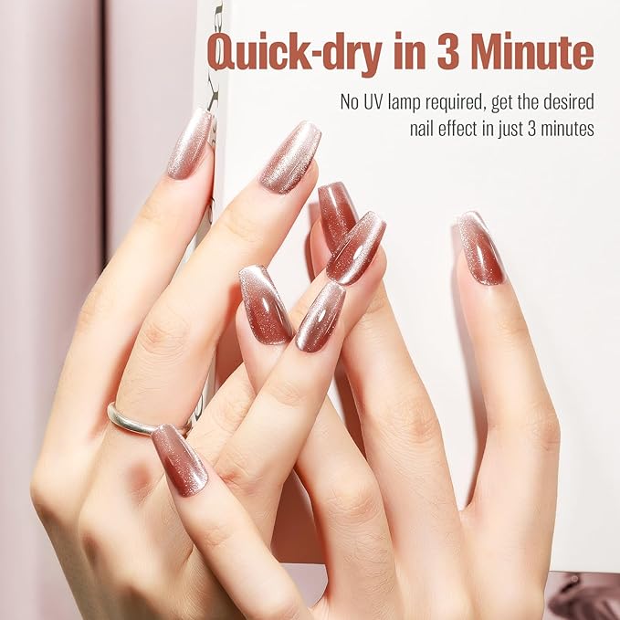 Magnetic Velvet Cat Eye Nail Polish 15ml - Quick Dry Air Polish Non-Gel Neutral Nude with Magnet - Salon Gloss DIY Home Manicure Kit