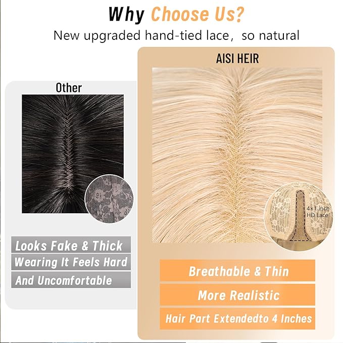 AISI HAIR Platinum Blonde Highlight Wig for Women, Long Wavy Lace Hairline Middle Part Synthetic Heat Resistant Wig for Daily Party-26 Inch