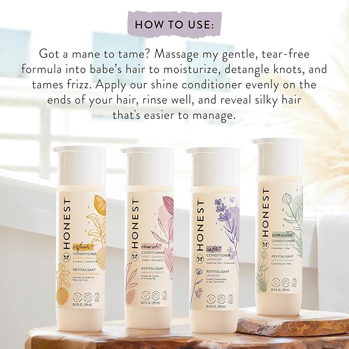 The Honest Company Silicone-Free Conditioner, Gentle Tear-Free Hypoallergenic Baby Hair Care with Naturally Derived Ingredients Lavender Calm 10 fl oz