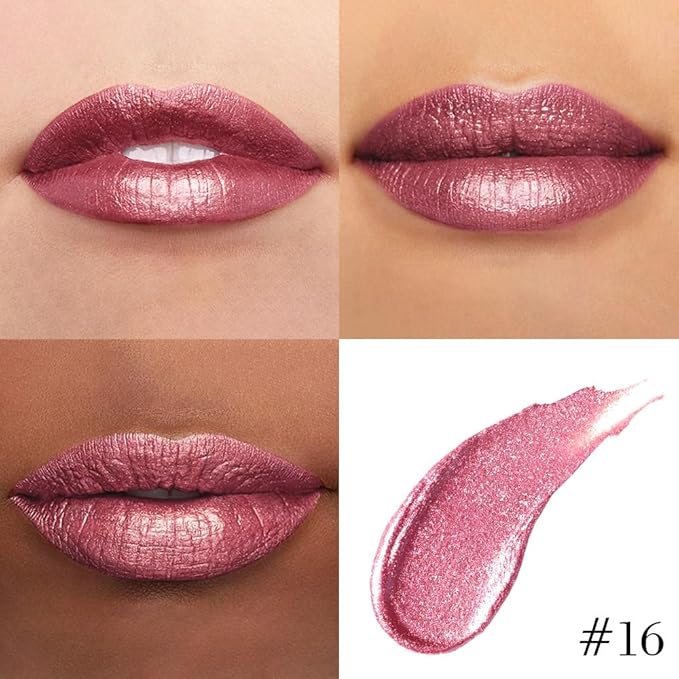 evpct Mauve Pink Metallic Glitter Lip Liner and Lipstick Combo Lip Gloss Stain Set Makeup for Women Long Lasting Waterproof 24, Dusty Rose Metallic Shimmer Frosted Iridescent Glossy Liquid Lipstick 16
