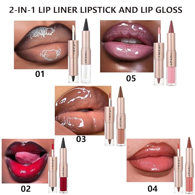 Lip Liner Gloss Lip Combo Sets Kit,Nude Brown Lip Liner and Liquid Lipstick Set, lip combo sets for black women, High Pigmented Long Lasting Plumping Lipgloss Waterproof Lip Combo (#5)