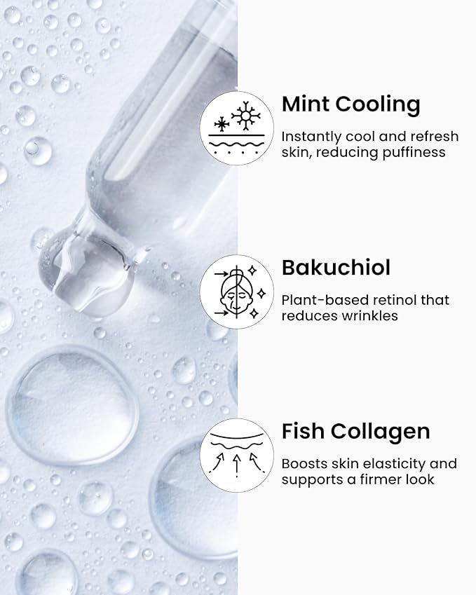 VAROL Ice Roll Serum for Face, Puffy Eyes, Under Eye Bags - Bakuchiol & Collagen for Wrinkles, Anti Aging, Ice Roller for Puffiness, Redness, Dark Circles - Korean Skin Care & Gua Sha, 1.69 Fl Oz
