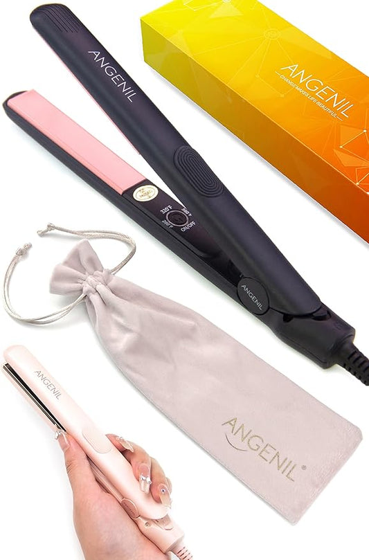 ANGENIL Ultra Mini Hair Straightener Flat Iron for Short Hair, Dual Voltage Small Hair Straightener and Curler 2 in 1, Portable Mini Flat Iron for Short Edges, Front Bangs, 3 Temp (280℉-320℉-380℉)