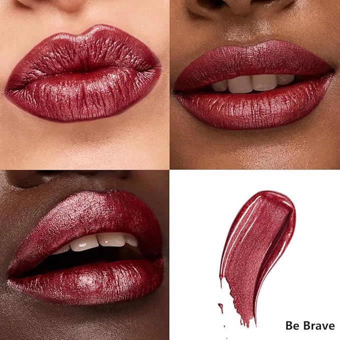 ilembane Metallic Liquid Lipstick Dark Red – High Pigment Long-Lasting Waterproof Lip Gloss, Smudge-Proof, Lightweight Red Metallic Lip Makeup for Parties & Everyday Wear (Be Brave)