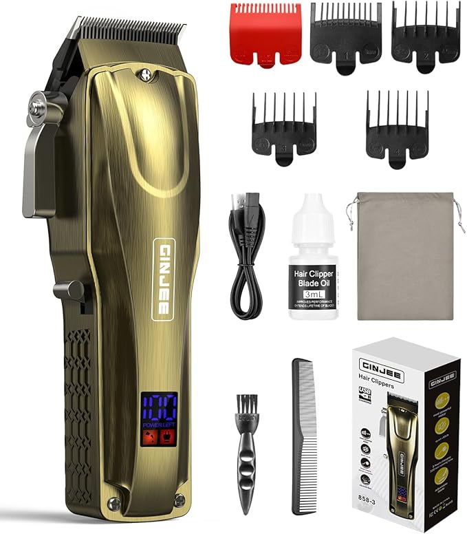 Hair Clippers for Men, Cordless & Corded Barber Clipper with 5Hrs Runtime, 7000RPM Rotary Motor & LED Display, Waterproof Professional Hair Cutting Kit for Men and Home Use (Gold)