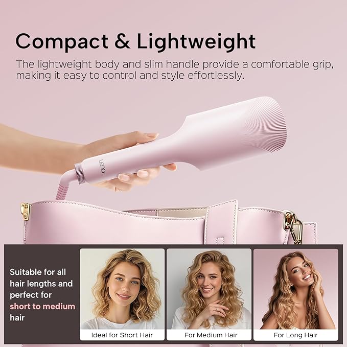 Crimper Waver Tool LENA S17S for Short to Medium Hair, Compact Styler with Titanium Barrel, Fast Heating, Adjustable Temperature, Anti-Scald Design, Auto Shut-Off, Negative Ions, Pink