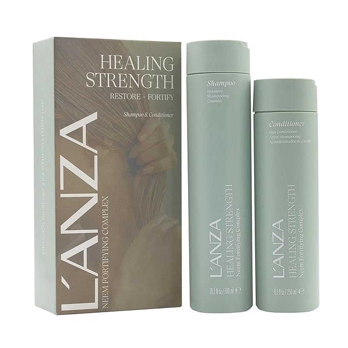 L'ANZA Healing Strength Shampoo & Conditioner Set, for Dry, Damaged Hair, Strengthens, Repairs Damage, Moisturizing, Boosts Shine, Gentle Cleanse, Color Safe Anti-Humidity, Sulfate Free Hair Care Kit