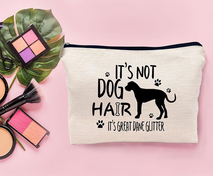 Lacosu It's Not Dog Hair It's Great Dane Glitter Makeup Bag,Funny Great Dane Cosmetic Makeup Bag for Dog Lovers Women Girls,Great Dane Mom Birthday Christmas Valentine's Day Gift Makeup Bag
