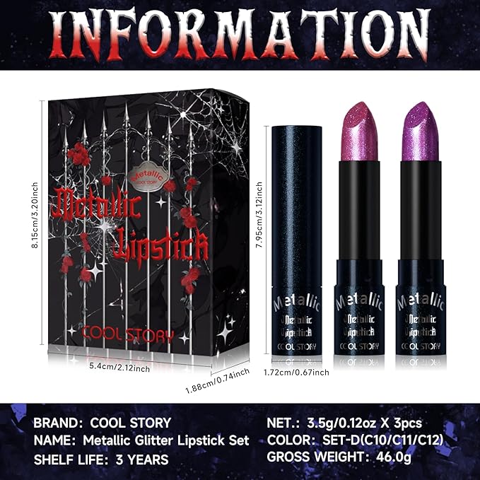 Metallic Glitter Lipstick Set Shimmering Colors Long Lasting Waterproof Plump Matte Moisturizing (Set-D)