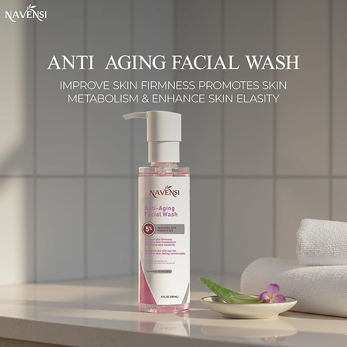 Navensi Anti Aging Face Wash 150ml | Hyaluronic Acid, Manuka Honey, Charcoal & Aloe Vera Facial Wash For Women & Men | Deep Cleansing, Hydrating Facial Cleanser For Smooth, Youthful Skin