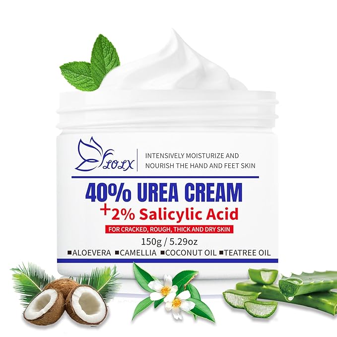 Urea Cream 40 Percent for Feet Maximum Strength, Urea Cream 40% Plus Salicylic Acid 2% for Rough, Dry, Thick & Cracked Skin, Deep Hydration, Non-Greasy, 5.29 Oz