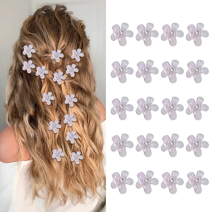 20Pcs Flower Clips Purple Hair Accessories for Teens Small Rapunzel Hair Floral Hair Pins Small Hair Clip Braided Hair Claw Toddler Women Hair Clips Flower Wedding(Purple)