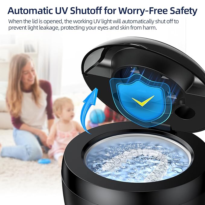 Ultrasonic Retainer Cleaner Machine, 45kHz Ultrasonic Denture Cleaner with 200ML Capacity & 4 Modes for Dental Cleaning Pod, Aligners, Mouthguards, Retainers, Jewelry