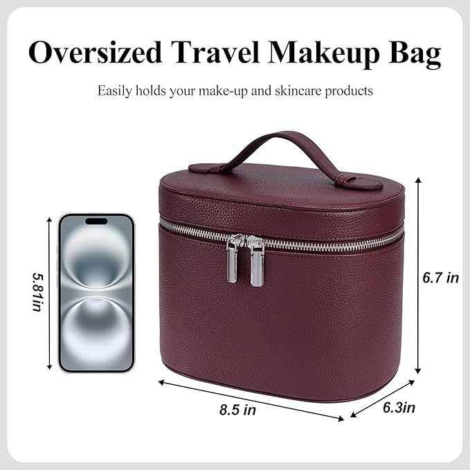 honitty Makeup Bag, Travel Make up Case with Compartments and Handle, Portable Cosmetic Organizer Bags,Toiletry Bag for Women