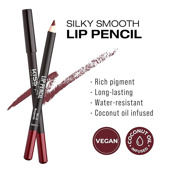 KISS New York Professional Slim Lip Pencil, Creamy Soft Lip Liner, Smooth Long-Lasting Rich Lip Color, Natural Lip Makeup, Water-Resistant Lip Crayon (Deep Cherry)