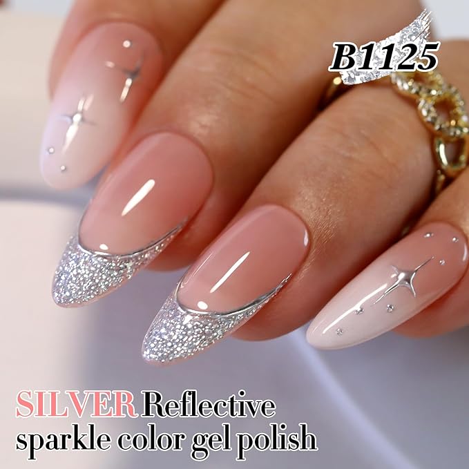 Double Rhythm 15ML Silver Glitter Gel Polish Color Reflective Sparkle Soak Off Nail Polish Manicure Salon DIY at Home (Silver-B1125)