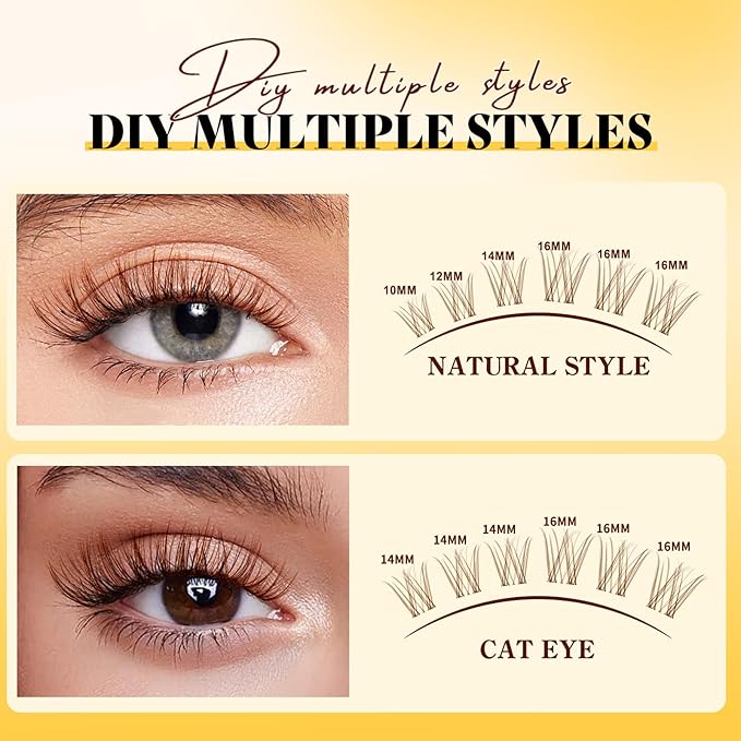 QUEWEL Brown-Lash-Clusters Kit, 120pcs Wispy-Lash-Clusters Kit Mix10-18mm Wispy Natural Invisible Band Eyelash Clusters Kit for DIY Cluster Eyelash Extensions(Brown Feather 4 Set)