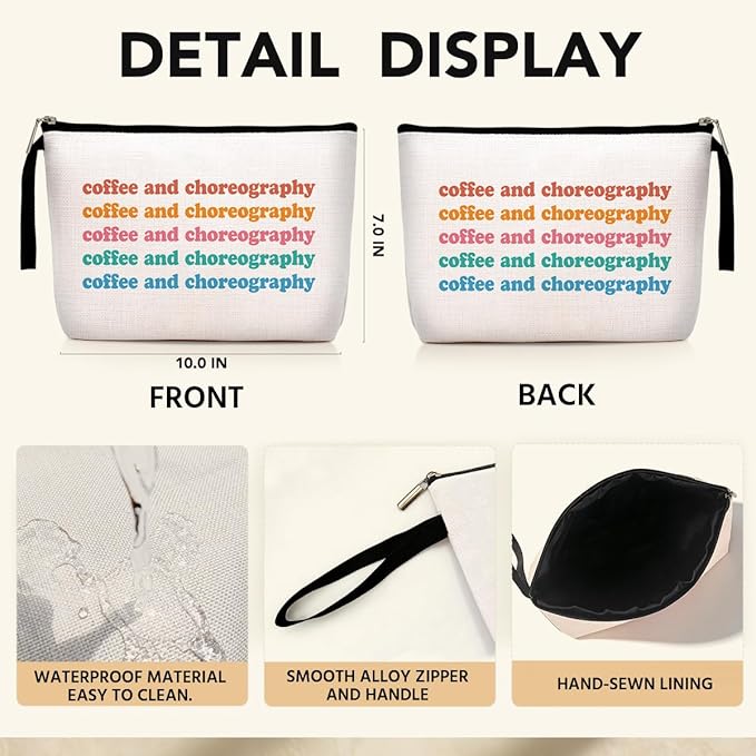 Jztco Dancer Gifts Coffee Lover Gifts Cosmetic Bag Dance Stuff Makeup Bag Cheerleader Gifts for Girls Women Dance Lover Coffee Themed Gifts Dance Teacher Gift Dance Moms Merch Cheer Gift Travel Bag