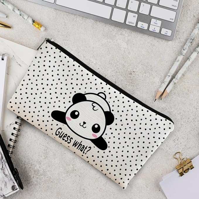 BARPERY Panda Gifts Dots Makeup Bag,Gifts for Panda Lover Wonmen Girls,Cute Baby Panda Guess What It's Pug Butt Cosmetic Bag,Makeup Case for Teen Girls Daughter,Panda Accessories,Canvas Zipper Pouch