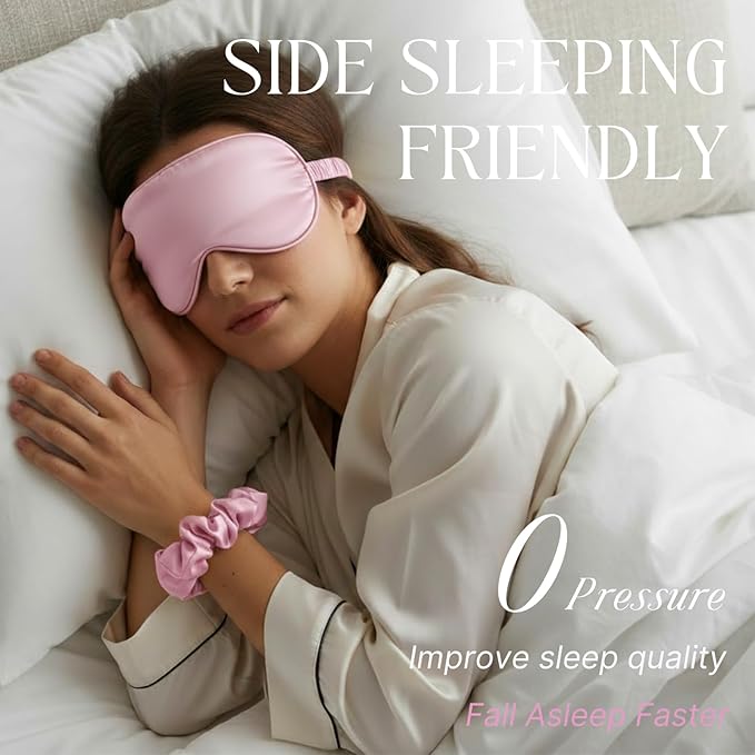 LCBD Silk Satin Sleeping Eye Mask, Light Purple Sleep Eye Mask Night Blindfold for Women and Men, Soft Breathable Blackout Eyeshade Eye Cover for Travel, Wedding Bridesmaid Gift