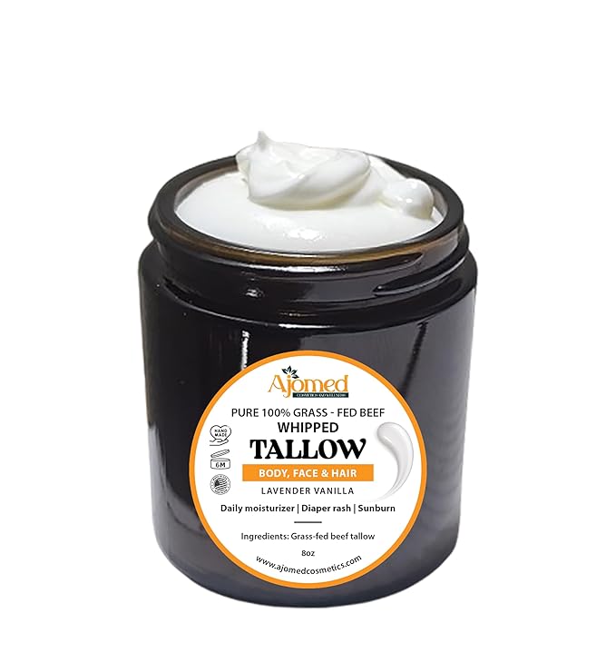 Whipped Grass-Fed Beef Tallow cream, unscented tallow balm for skin, dry skin body butter, whipped tallow Face and Body moisturizer 4fl.oz (Unscented)