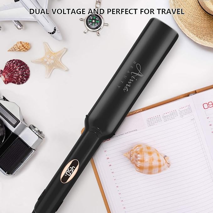 Aima Beauty Hair Straightener, 1.5 inch Extra Wide Flat Iron with 3D Floating Ceramic Coating Plates & LCD Temp Display Dual Voltage for Travel, Black