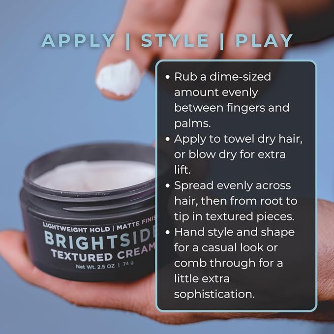 Brightside Textured Cream | Lightweight Hold Matte Finish | Water Based Clay Blend | for All Hair Types | Styling Product