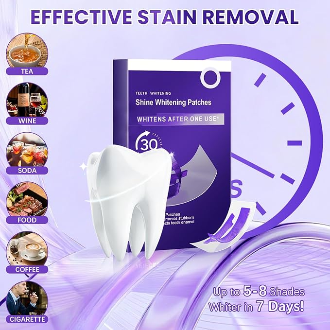 Purple Teeth Whitening Strips, Enamel Safe for Sensitive Tooth, Professional Treatments Coffee & Smoking Deep Stain Power Removal, Residue-Free Non-Slip (14Pcs)