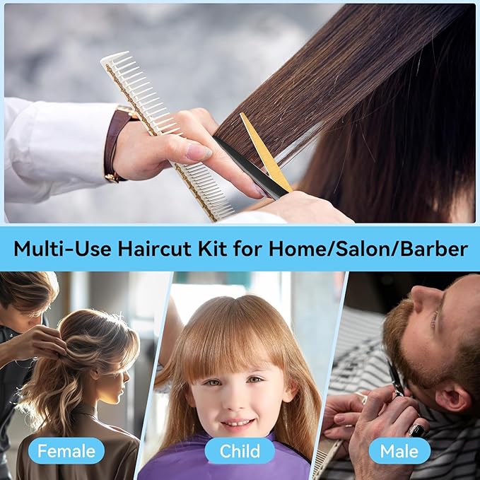 Professional Hair Cutting Scissors Kit – Stainless Steel Hair Shears, Barber Scissors, Thinning Shears & Razor – Hair Cutting Kit for Men/Women/Kids – Barber Supplies & Accessories