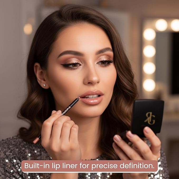 ROUGINE Lip Gloss and Lip Liner Set for Women – Daddy’s Girl Gloss Finish – Smooth Shine Lip Gloss, Soft Glide Lip Liner Pencil – Hydrating Makeup Lip Moisturizer Combo – Vitamin E & Shea Butter