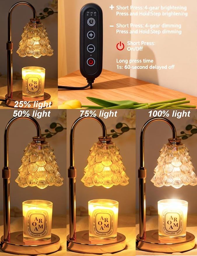 Candle Warmer Lamp, Flower Candle Lamp Warmer with time, Flameless White Lamp Candle Warmer, Adjustable Height Wax Warmer Lamp, Candle Heat Lamp for Candles, Modern Large Warming Lamp