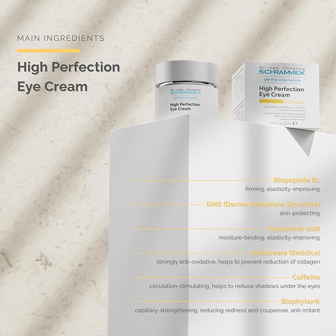High Perfection Eye Cream (0.5 fl oz) - Eye Care Product - Reduces Lines & Shadows Under the Eyes - Caffeine Eye Cream - Skin Care - Dr Schrammek
