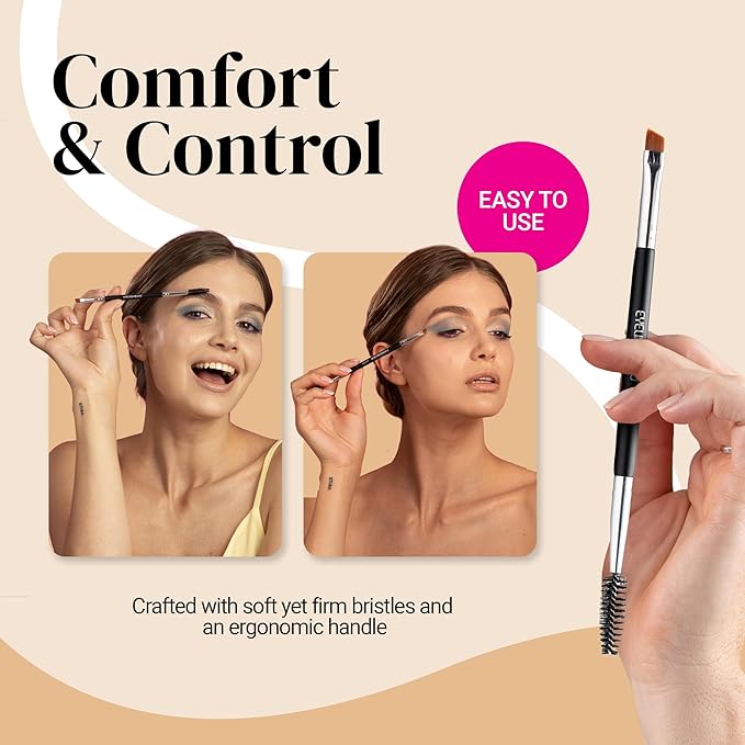 KESHIMA Angled Eyeliner Brush Duo – Extra Fine Precision Eye Liner Brush & Spoolie – Dual-Ended Tool for Liner Application, Eyebrow Grooming, Shaping & Blending Powders, Gels & Liquids