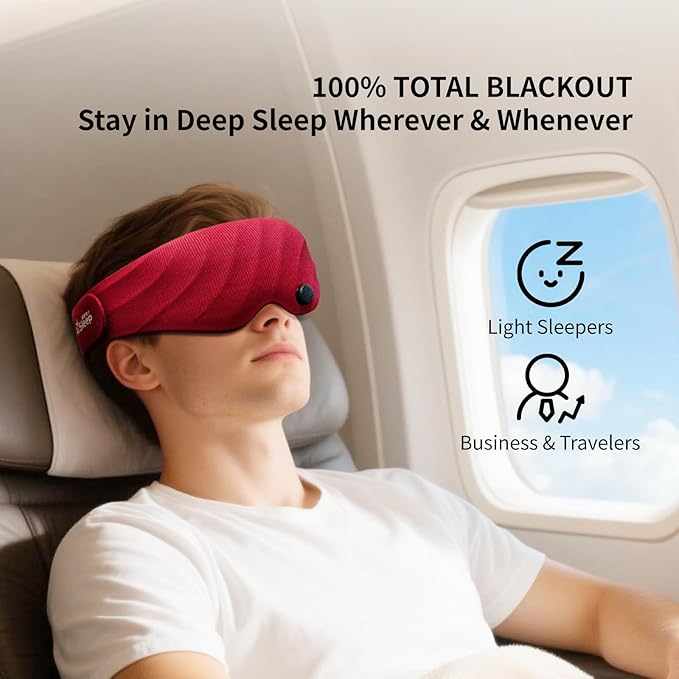 AiSleep Sleep Mask, Scented Eye Mask for Sleep, 100% Blackout Eye Mask for Women Men, 3D Contoured Cup, Zero Pressure Soft Comfortable Sleep Mask for Travel-Red