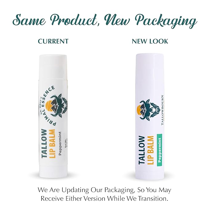 Tallowbourn Moisturizing Tallow Lip Balm – Grass-Fed Beef Tallow with Organic Coconut Oil, Beeswax, and Vitamin E – Peppermint – Lip Balm Set – Travel Essential – 3-Pack