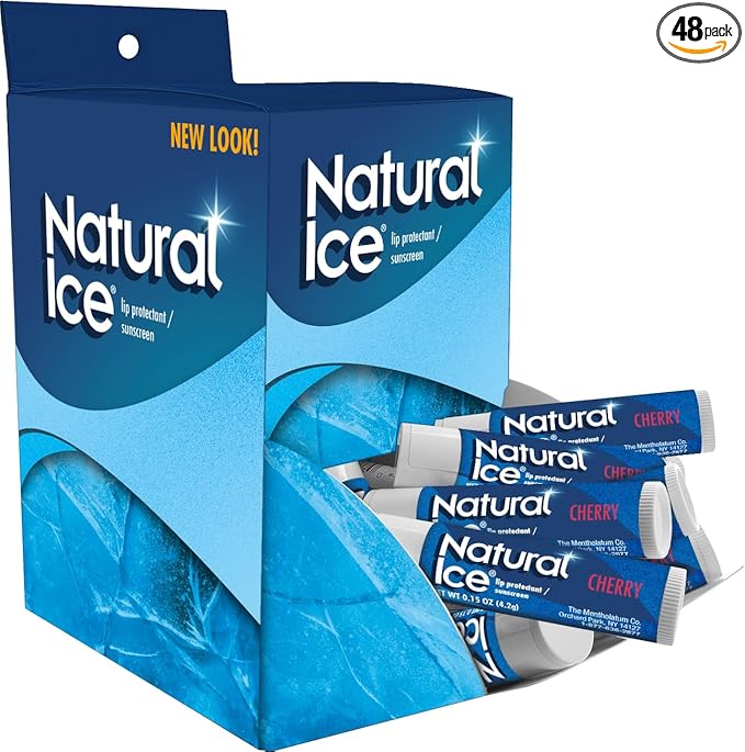 Mentholatum Natural Ice Cherry Flavor Medicated Lip Balm, Hydrating Lip Care for Dry, Chapped Lips, Moisturizing Formula with SPF 15 Helps Prevent Sunburn, Protection for Smooth, Soft Lips 48 Count