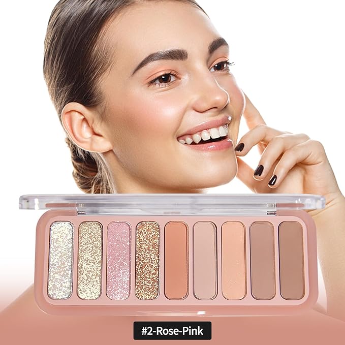 Mini Eyeshadow Palette，9 Colors Neutral Nude Matte Shimmer Glitter Eye Shadow Pallet High Pigmented Ultra-Blendable Naturing-Looking Waterproof Long Lasting Makeup Palette